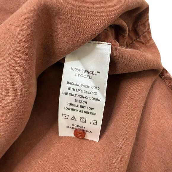 Quince Women’s Short Sleeve Tencel Lyocel Camp Shirt Rust Brown Medium - Picture 8 of 9